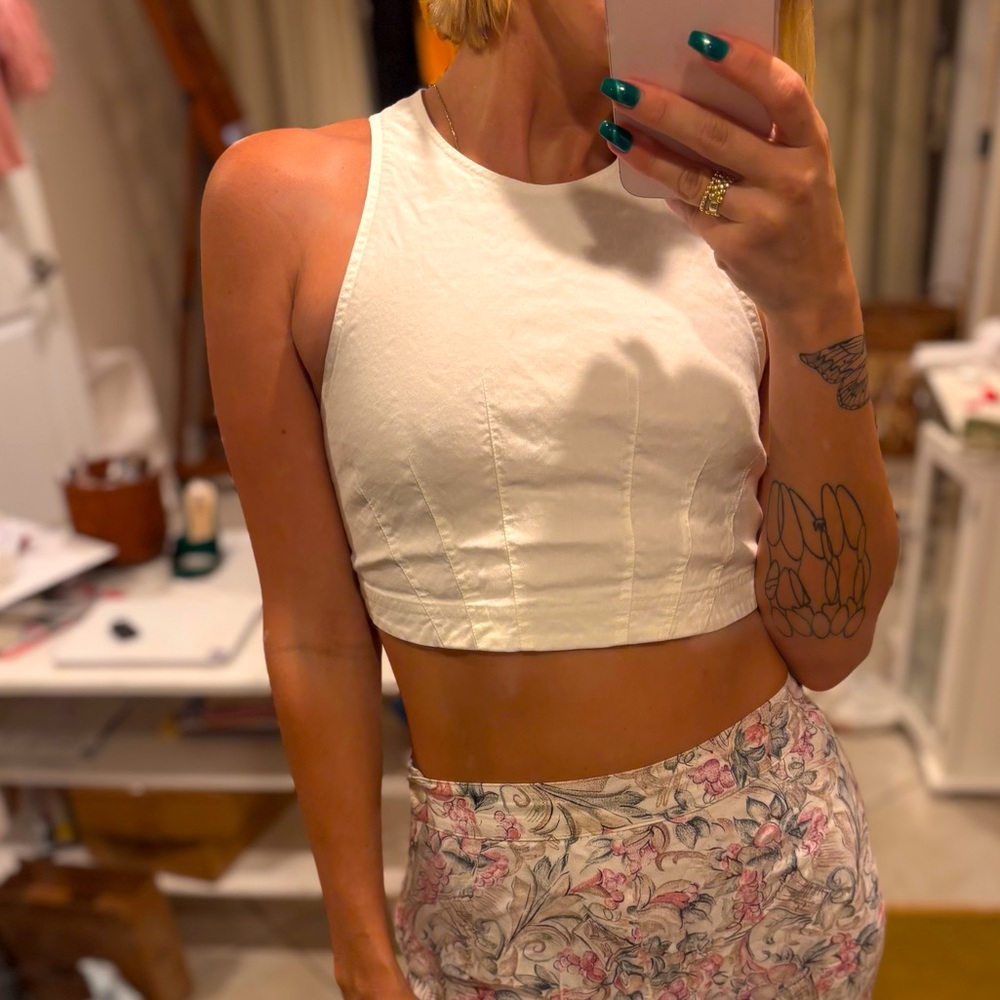 ALC denim halter crop top with dart details ⭐️